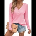 thumbnail image 1 of Blusa de Otoño con Cuello en V, Larga, Cuello Halter y Botones, Informal, Elegante, de Punto Gofre para Mujer. Rosa M, 1 of 7