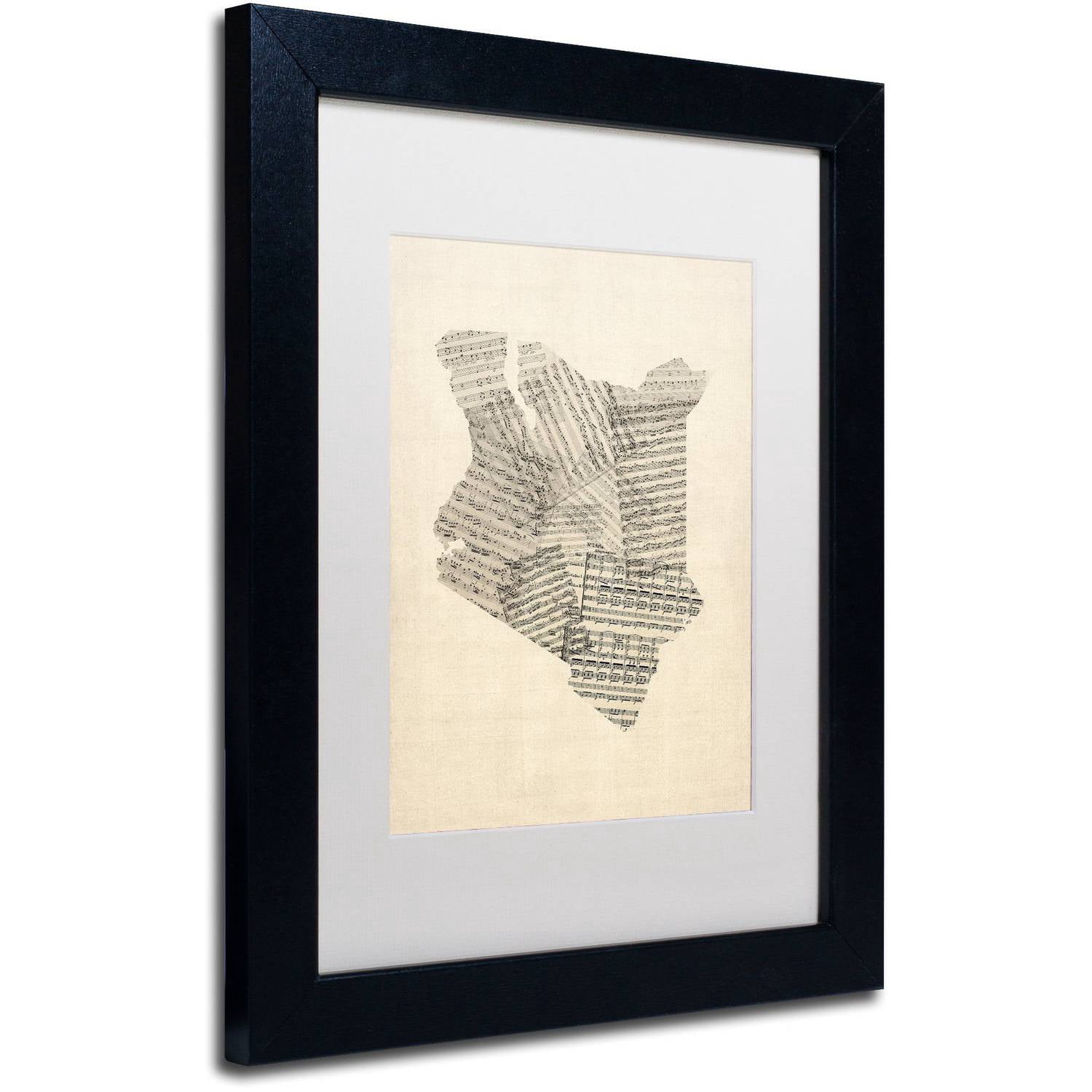 Trademark Fine Art 'Old Sheet Music Map of Kenya' Canvas Art by Michael Tompsett, White Matte, Black Frame