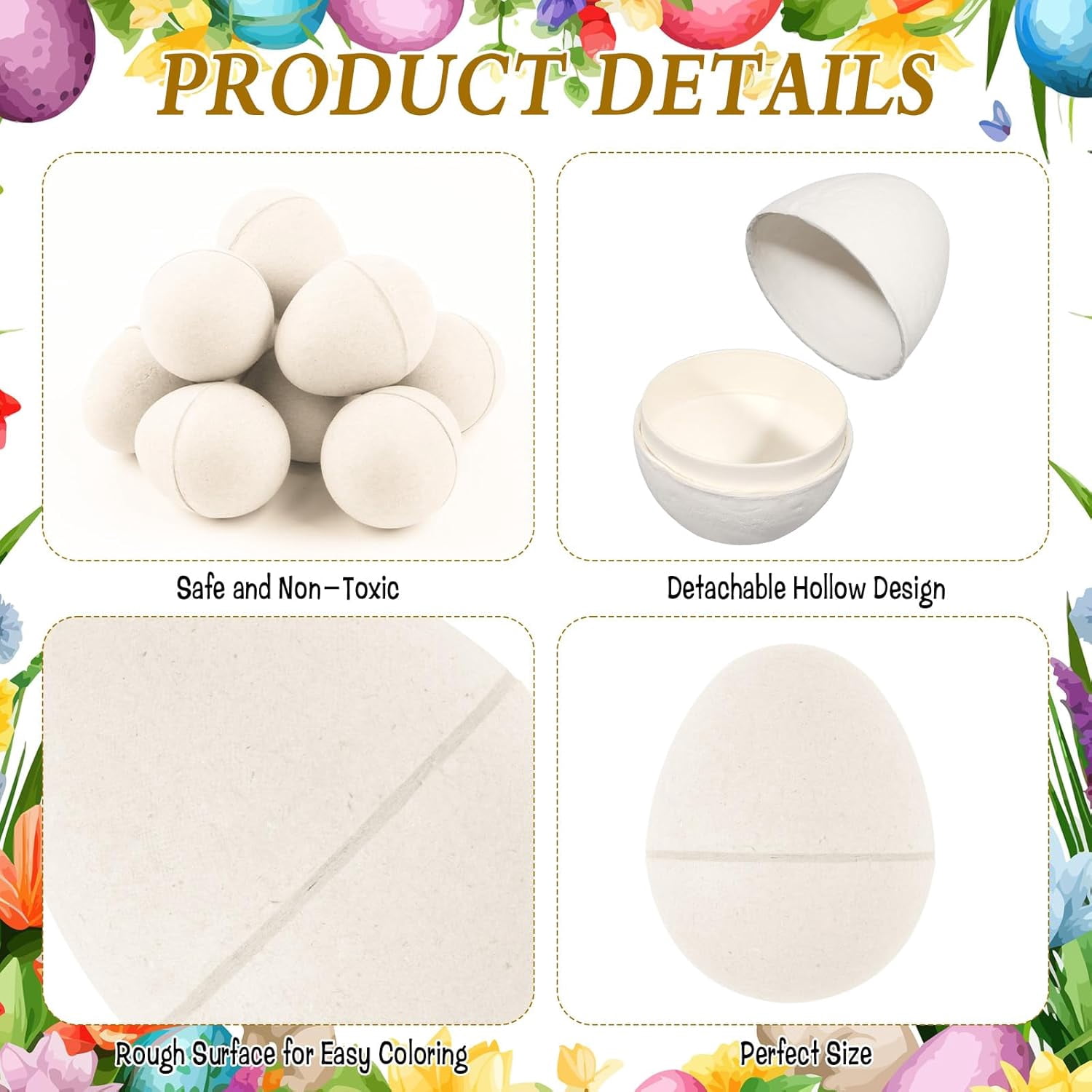 48 Pcs DIY Paper Mache Easter Eggs,3.2"x2.2"Durable Easter Eggs Empty,Cardboard Easter Eggs,Paint Your Own Paper Mache Eggs for Easter Party Gifts Basket Filler (White)