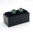 thumbnail image 2 of Gemelos con forma de trébol de cuatro hojas esmaltados en color verde para hombre, en cobre, 2 of 3