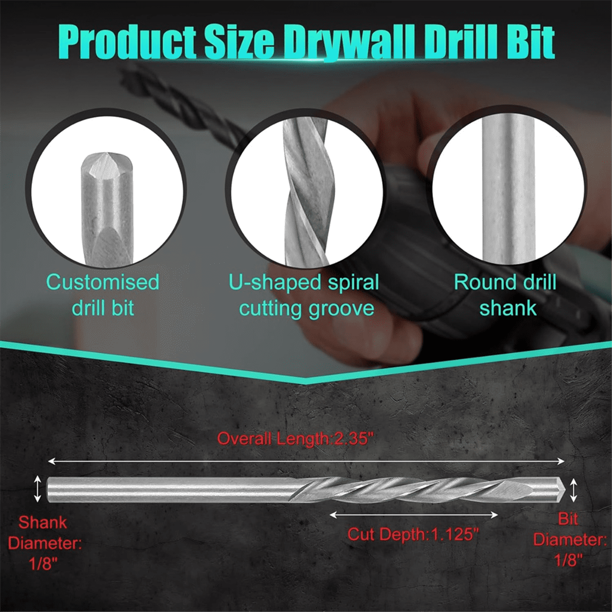 50 Pieces Drywall Drill Bits, 1/8 Inch, for Wood and Plastic, Drywall Pilot Point Cutting Drill Bits for Spiral Saws