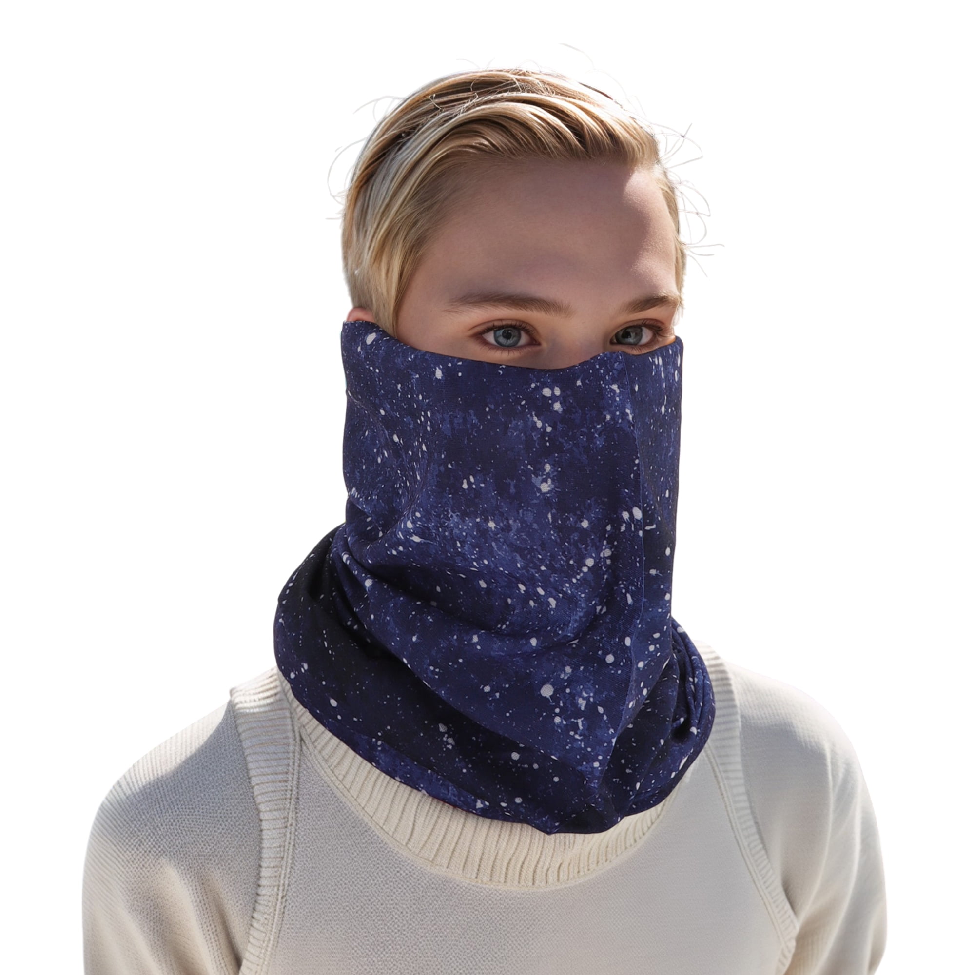 Unique Bargains Face Scarf Mask Deep Blue White 1 Pc
