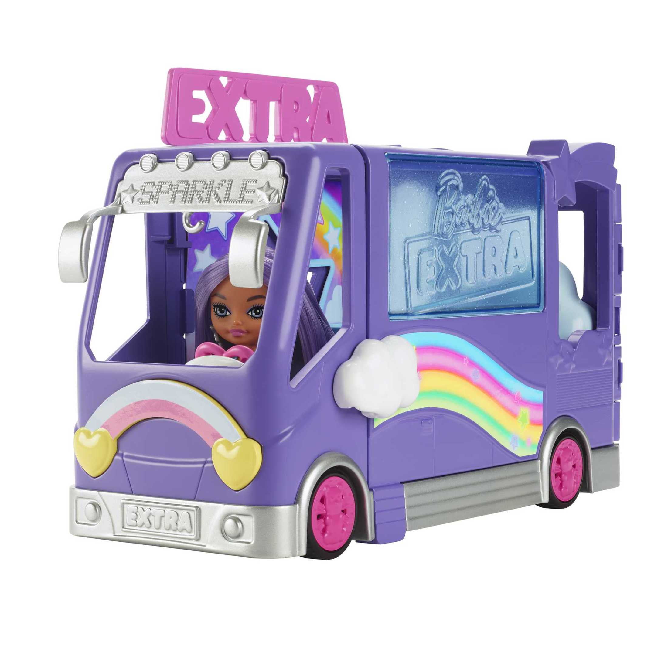 Barbie Extra Mini Minis Vehicle Playset, Tour Bus with Small Doll and Accessories