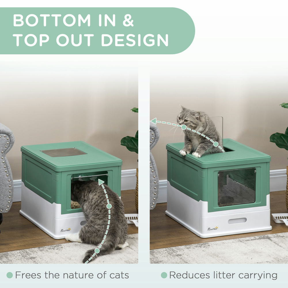 Resenkos Cat Litter Box, Fully Enclosed Cat Litter Box with Front Entry, Top Exit, Gray