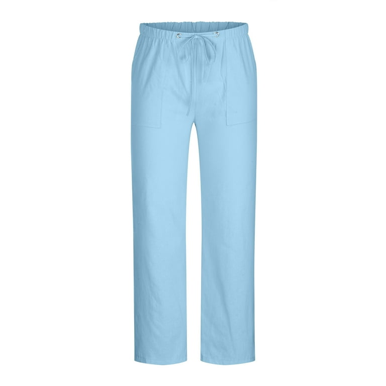 ZIOLOMA Mens Linen Casual Pants Loose Lightweight Elastic Waist Yoga Beach Pants  Summer Drawstring Long Pant White price in UAE,  UAE