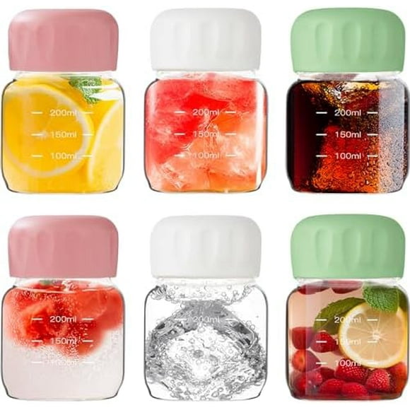 Tian Qi Glass Juice Bottles with Lids 10oz,Juicing Bottles Reusable Glass 100% Leakproof,Glass Bottles for Juicing,Water,Kombucha,Milk,Milkshake,Coffee,Borosilicate Glass,6 Pack,Dishwasher Safe