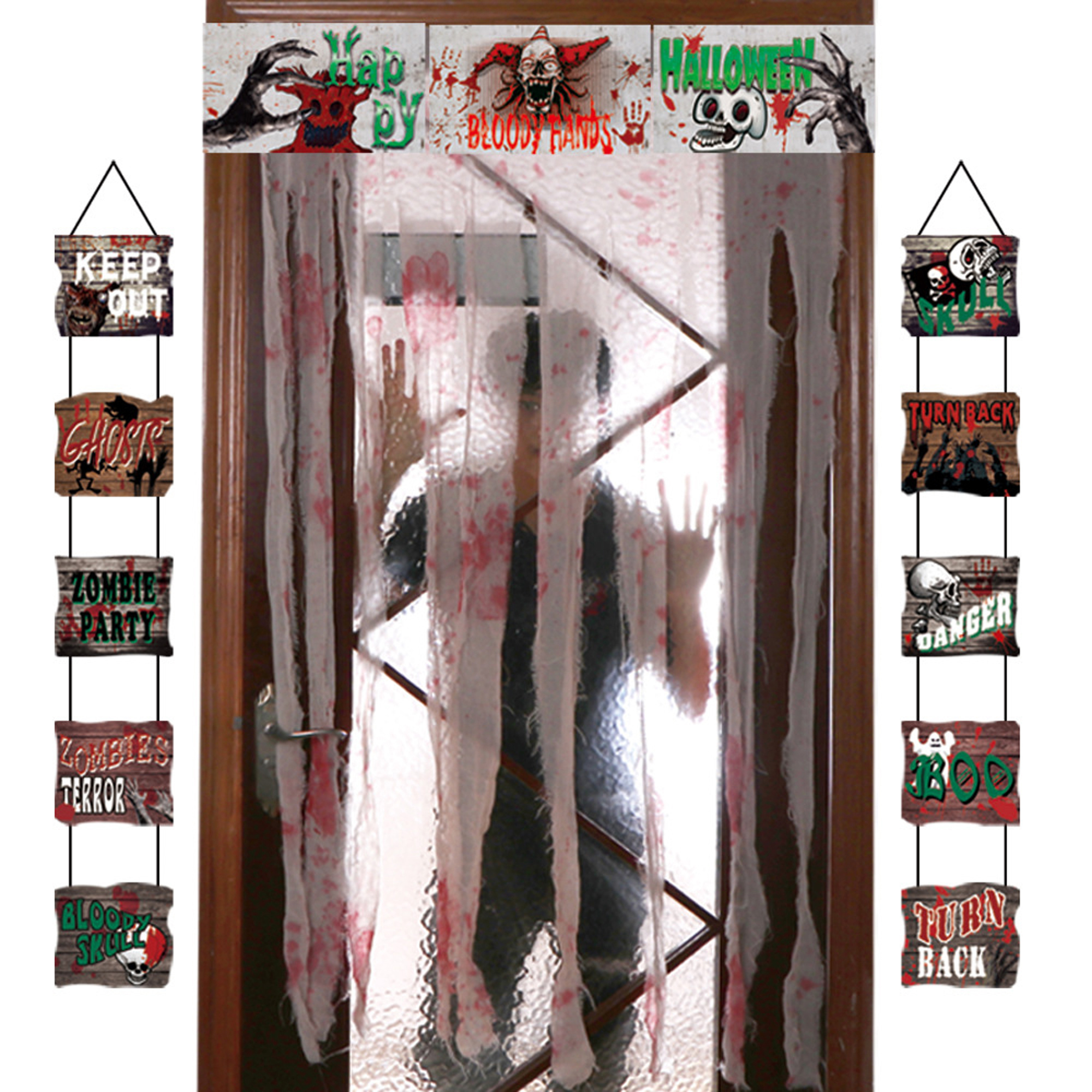 Halloween Printed Keep Out Doorway Curtain Door Cover Entrance Drape Scary Decor Walmart Com