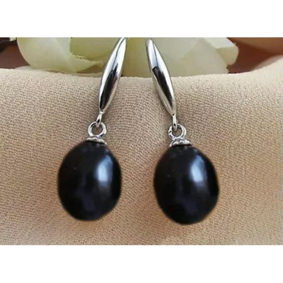 K-KED Fashion Delicate Jewelry Natural 8-9mm Freshwater Pearl Silver Dangle Earrings-Black