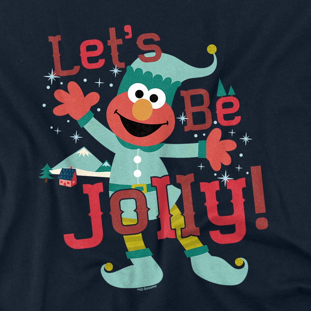 Sesame Street Elmo, Jolly Christmas Elf Youth Long Sleeve T Shirt, Navy, Large