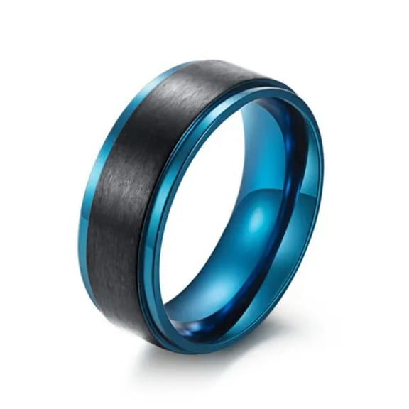 8mm Blue Plating Black Brushed Band Men's Titanium Steel Engagement Ring Sz 7-12