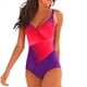 thumbnail image 3 of Trajes de Baño de una Pieza con Control de Abdomen para Mujer, Estilo Retro, Fruncido, Push Up, Acolchado, Estilo Vintage Púrpura M, 3 of 9