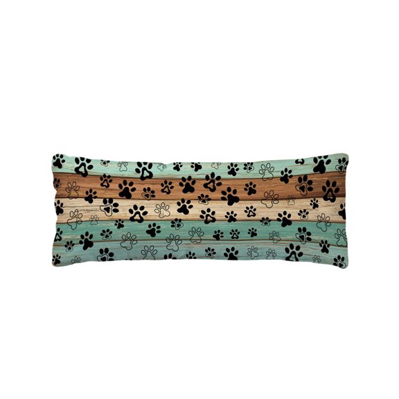 Turquoise Dog Paws Long Body Pillow Cover 20x60 Inch, Farmhouse Vintage Modern Green Brown Wood Decorative Pillowcase with Zipper, Microfiber Soft Breathable Long Pillowcases for Women