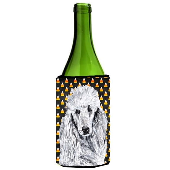 White Standard Poodle Candy Corn Halloween Wine bottle sleeve Hugger  24 Oz.