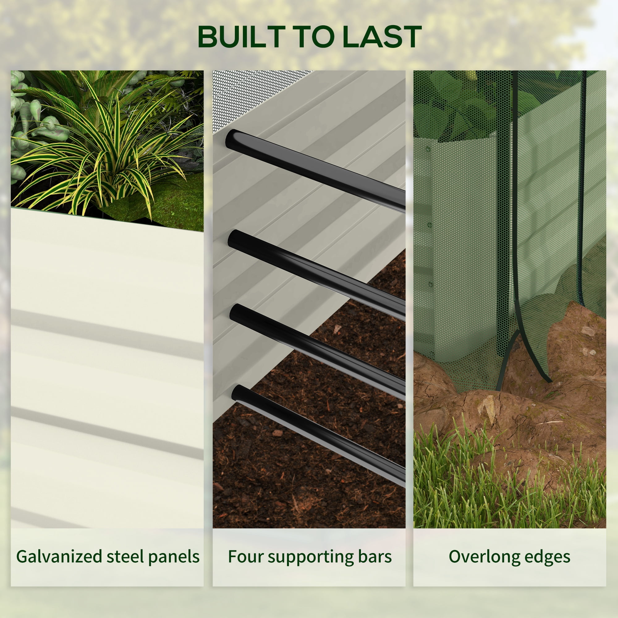 Outsunny Galvanized Raised Garden Bed with Crop Cage & Shade Cloth, Beige