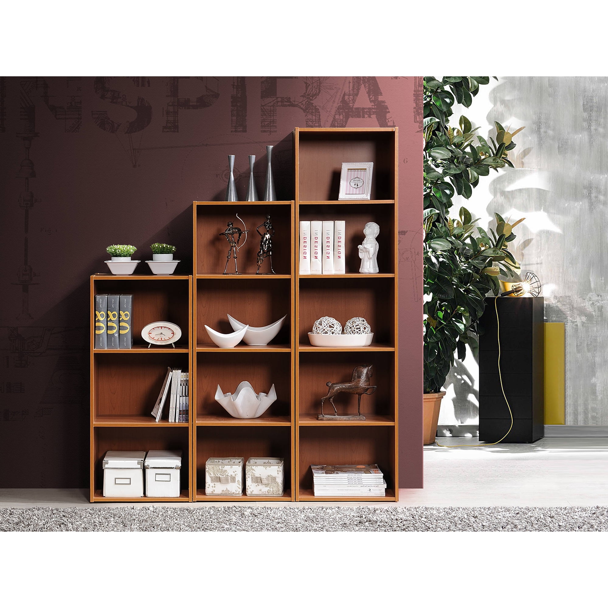 Hodedah 12 x 16 x 47 Inch 5 Shelf Bookcase & Office Organizer, Cherry