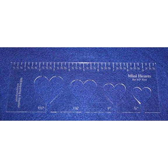 4 Mini Hearts Template for 1/2" Foot - Clear with Ruler 1/8" Thick