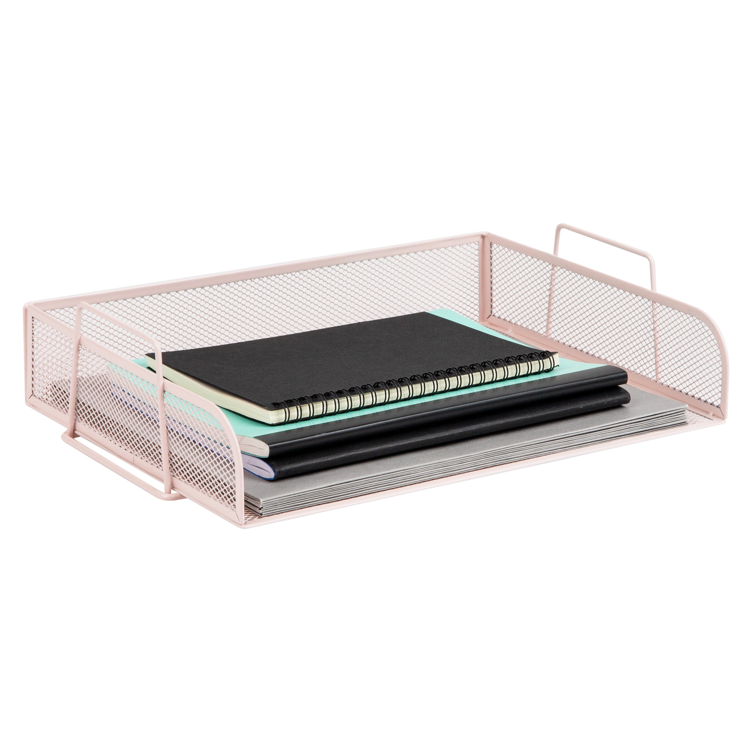 Mind Reader Stackable Paper Tray, Desktop Organizer, File Storage, Office, Metal, 4 Pcs., Pink
