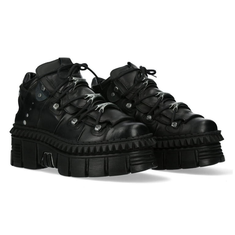 New Rock WALL106-S13 Unisex Black Leather Gothic Boots - Walmart.com
