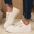 thumbnail image 4 of Platform Fashion Sneakers for Women Spring Fall Casual Leather Lace up Chunky Walking Flats Shoes, 4 of 7