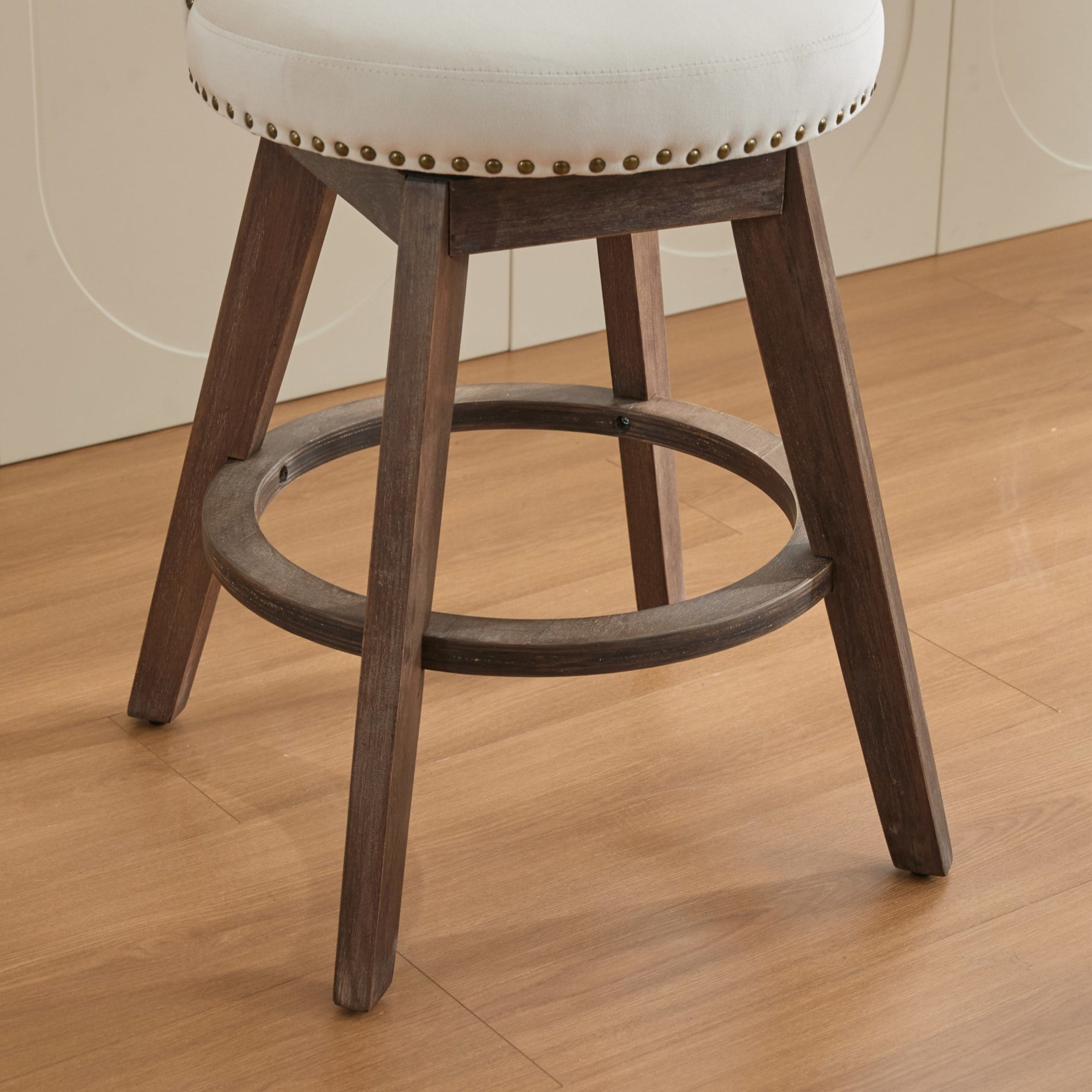 Noble House Set of 2 Counter Height Bar Stools, 360° Swivel Velvet Seats, Tufted Back, Beige