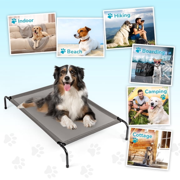 Dog Bed Gray,Basics Cooling Breathable Elevated Dog Bed with Metal Frame for Large Dogs