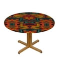 thumbnail image 3 of ONETECH Boho Round Table cover,Table Cover for Indoor Outdoor Party Waterproof Oil-Proof Stain-Resistant,Round Tablecloth with Elastic Edges,Vermilion Dark Seafoam Hunter Green, 3 of 7