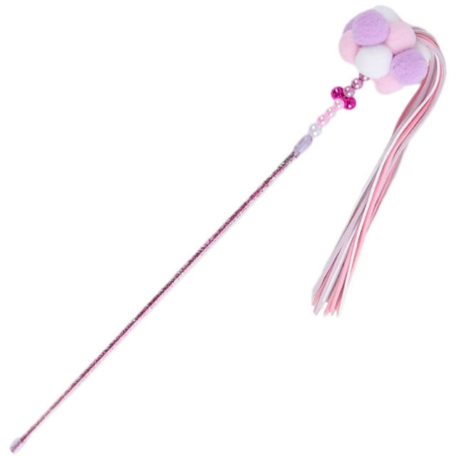 Juguetes interactivos pa gatos con campana de bolas de pelo, , campana, Púrpura rosa blanco Zulema Gracioso gato varita
