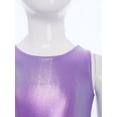 thumbnail image 5 of TSSOE Girls Glossy Dance Leotard and Shorts Set Sleeveless Criss-Cross Back Bodysuit Top + Shorts Scrunchies for Ballet Purple 7-8, 5 of 7