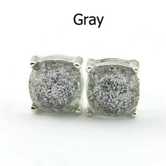 Bright Silver Plated Rainbow Glitter Stud Earrings New York Glitter Square Studs