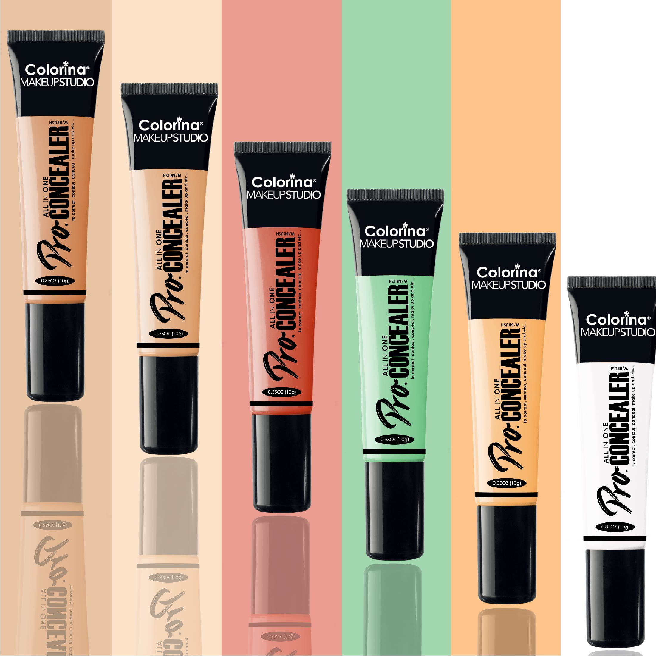 Colorina Makeup Studio All in One Pro Concealer with Brush Dark Brown Concealer Makeup 0.35 oz