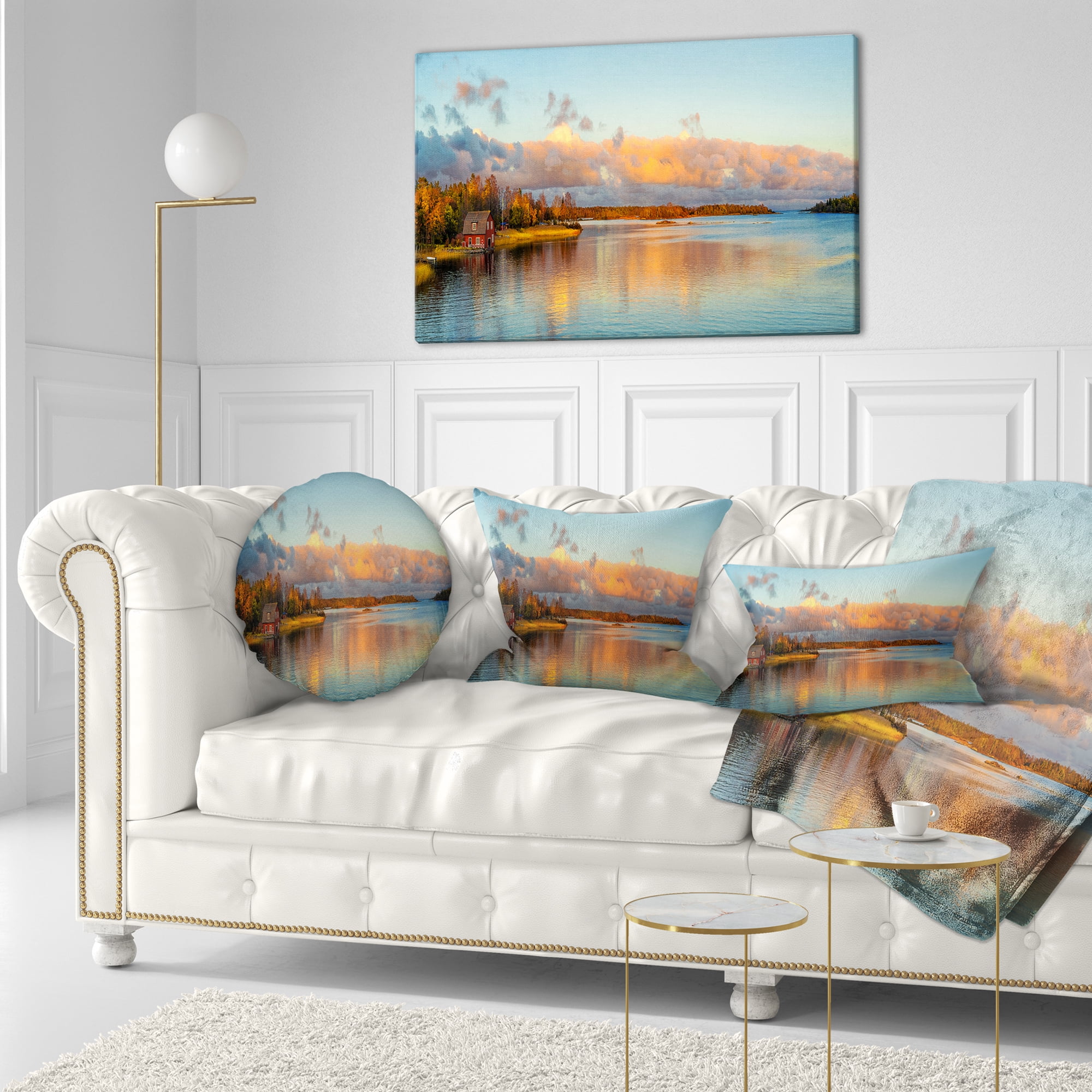 Designart Autumn Sunset Panorama - Landscape Photography Throw Pillow - 12x20
