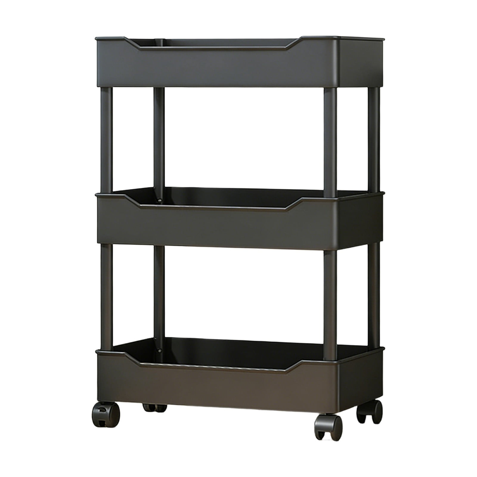 Plastic Rolling Utility Cart with Handle Multi-Functional Storage Trolley for Office Living Room Kitchen Movable Storage Organizer with Wheels Black