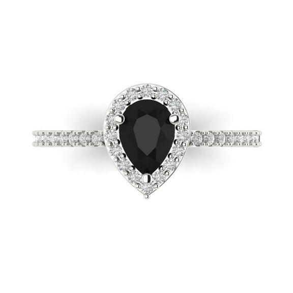 Solitaire with Accents Engagement Ring for Women - 0.755ct Natural Onyx in 18K White Gold Promise Ring