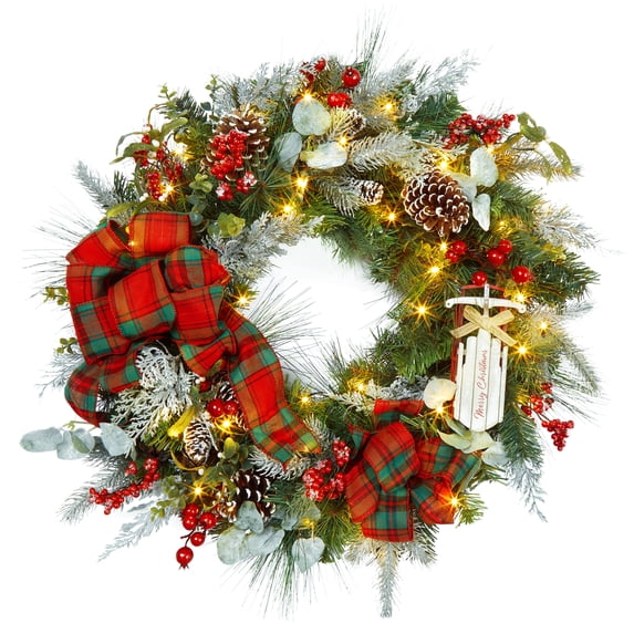 30 inch Artificial Christmas Wreath with LED Lights, Xmas Garland Decor