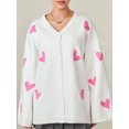 thumbnail image 3 of Michellecmm  Women's Loose Knit Cardigan, Heart Embroidery Long Sleeve Sweater, 3 of 9
