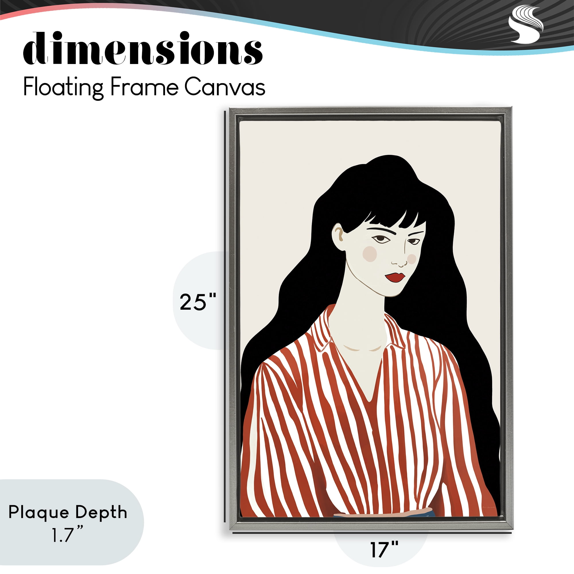Stupell Industries Woman in Striped Blouse Gray Framed Floater Canvas Wall Art, design by Omar Escalante