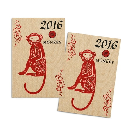 

Silhouette Year of the Monkey 2016 Monkey Red (4x6 Birch Wood Postcards 2-Pack Stationary Rustic Home Wall Decor)
