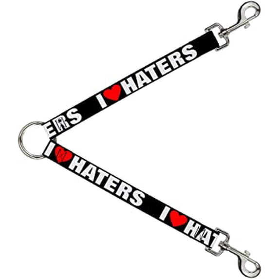 Buckle-Down Dog Leash Splitter I Heart Haters Black White Red 1 Foot Long 1 Inch Wide
