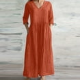 thumbnail image 2 of Birdeem Fashion Womens Spring/Summer V-Neck 3/4 Sleeve Cotton Linen Dress, 2 of 10