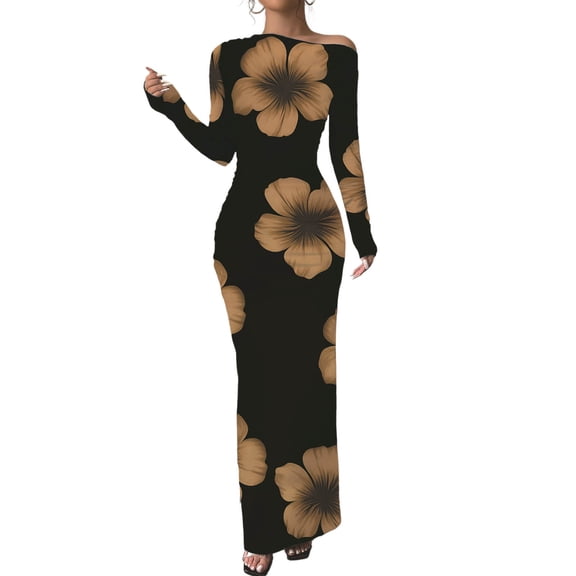 Aueoeo Women's Maxi Bodycon Dresses Floral Printed Party Long Dress Long Sleeve Lightweight Comfortable Outerwear Dress