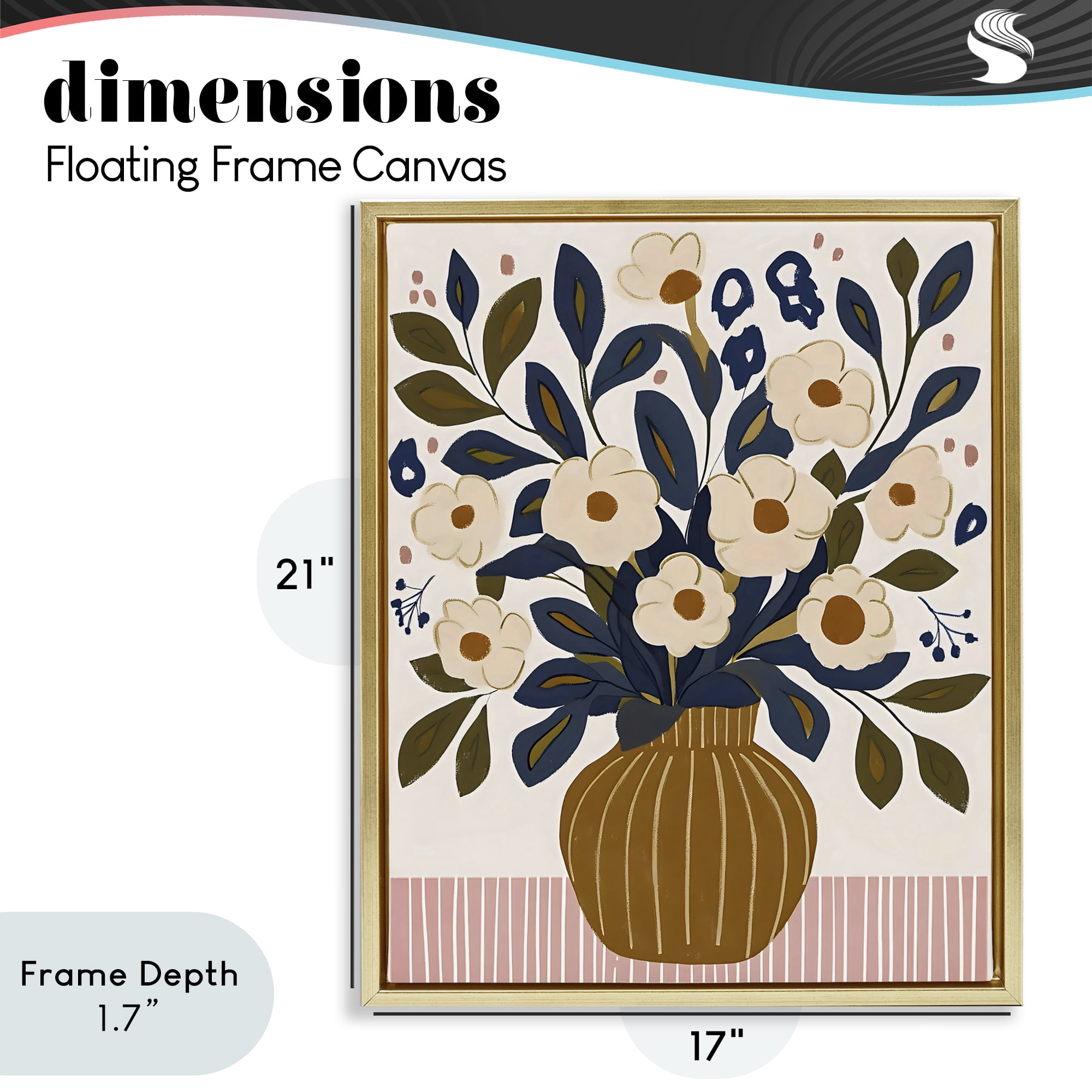 Stupell Industries Boho Floral Vase with Stripes Gold Framed Floater Canvas Wall Art, design by Creative Studio