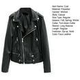 thumbnail image 7 of Women Jacket Faux Leather Smooth Surface Turn-down Collar Zip-up Zipper Decor Long Sleeves Motorcycle Coat Travel Outerwear, 7 of 7