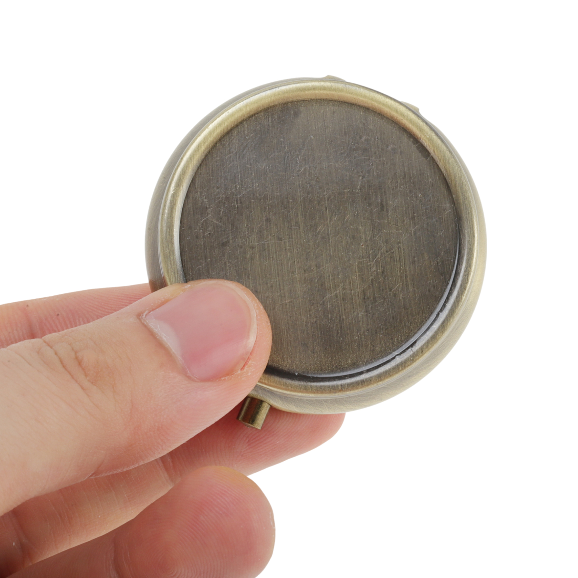 Unique Bargains Durable Round Matte Pill Case Gold Tone 1 Pc [1 Grid] Gold Tone