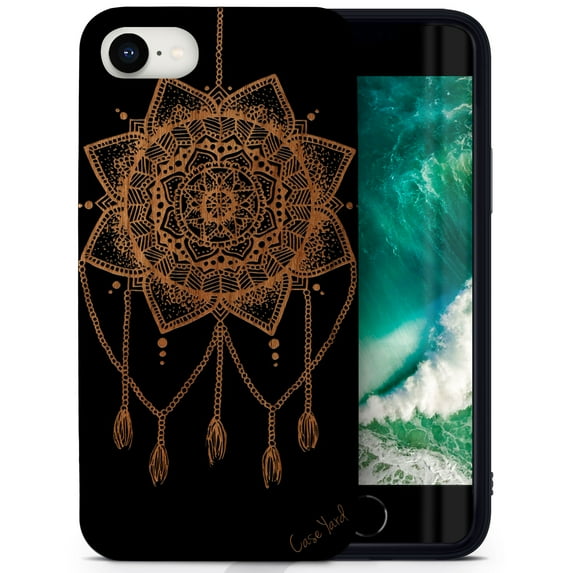 Case Yard Wooden Case for iPhone-SE Soft TPU Silicone cover Slim Fit Shockproof Wood Protective Phone Cover for Girls Boys Men and Women Supports Wireless Charging Small Dream Catcher Design