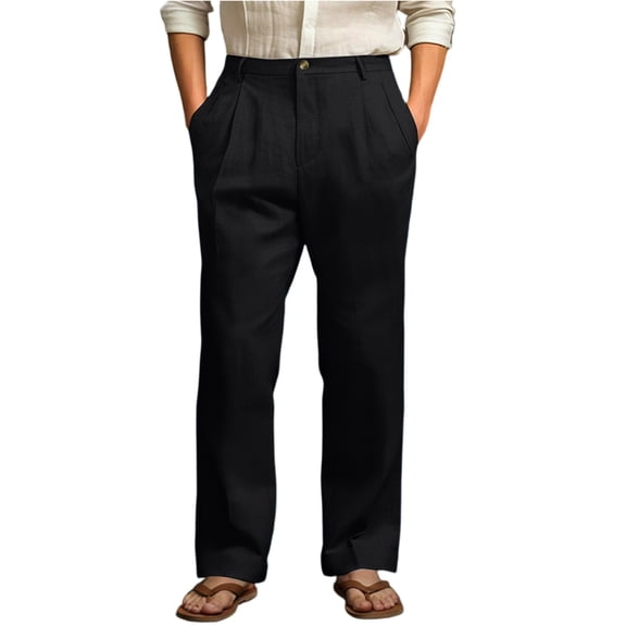 Garbnen Mens' Linen Pants Baggy Elastic Waist Wide Leg Trousers for Men Spring Summer Beach Pants for Men Casual with Pockets