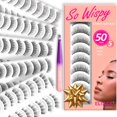 thumbnail image 1 of Pestañas postizas Eliace de aspecto natural, pestañas de ojo de gato, pestañas de visón 3D, 50 pares, 5 estilos, kit de pestañas postizas, banda fina y suave, cómodo volumen esponjoso, tira cruzada de, 1 of 5