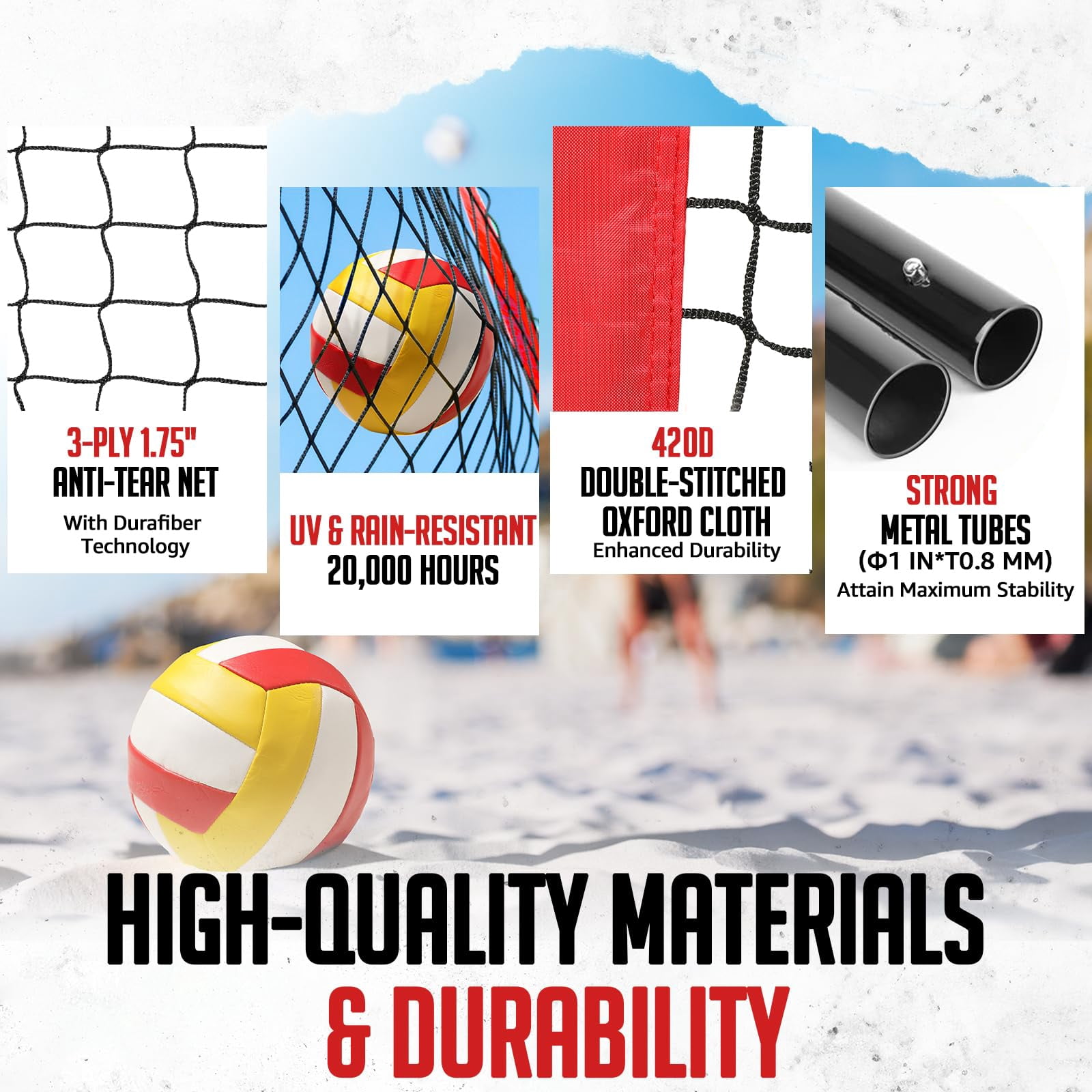 Zealfeel Adjustable Portable 20ft Volleyball Training Net Set with Carry Bag for Outdoor Practice