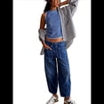 thumbnail image 3 of Pantalones Vaqueros Holgados de Tiro Bajo para Mujer, Informales, con Cintura Elástica y Bolsillos. Azul XL, 3 of 10