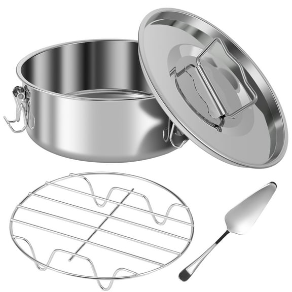 Lieonvis Stainless Steel Flan Mold 1.6QT with Steam Rack and Cake Spatula, Flan Pan for Instant Pot 6QT,Mexican Design Flanera Flan Maker,Molde Para Flan
