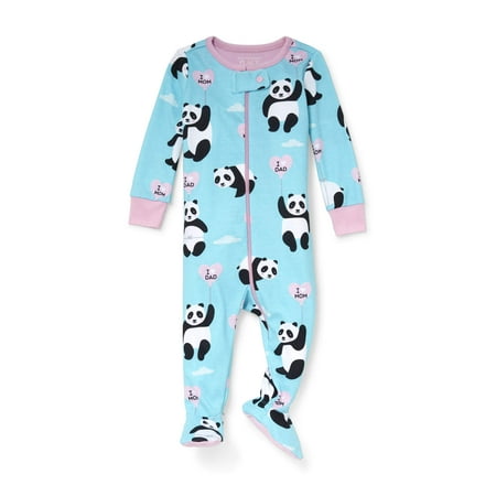 - Baby And Toddler Girls Long Sleeve 'I Heart Dad' Panda Snug-Fit Footed Stretchie (Baby and Toddler Girls)